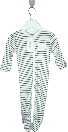 Mori Baby White/grey Bamboo/organic Cotton Front Opening Zip Sleepsuit BNWT 3-6 Months