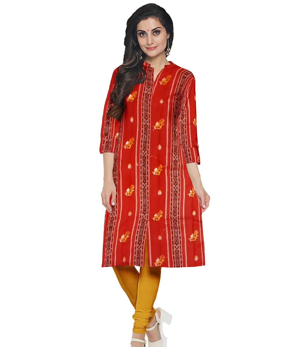 Orange yellow hand woven cotton nuapatna dress material