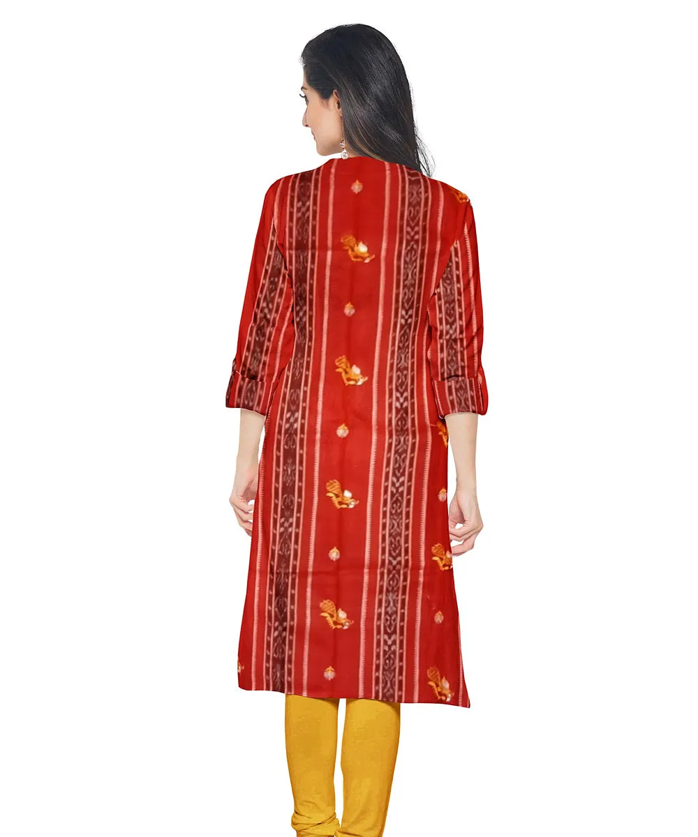 Orange yellow hand woven cotton nuapatna dress material