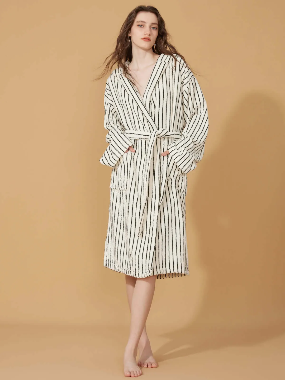 Organic Cotton Striped Bathrobe White