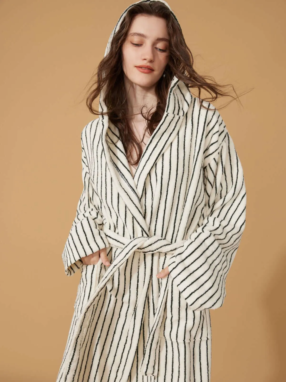 Organic Cotton Striped Bathrobe White