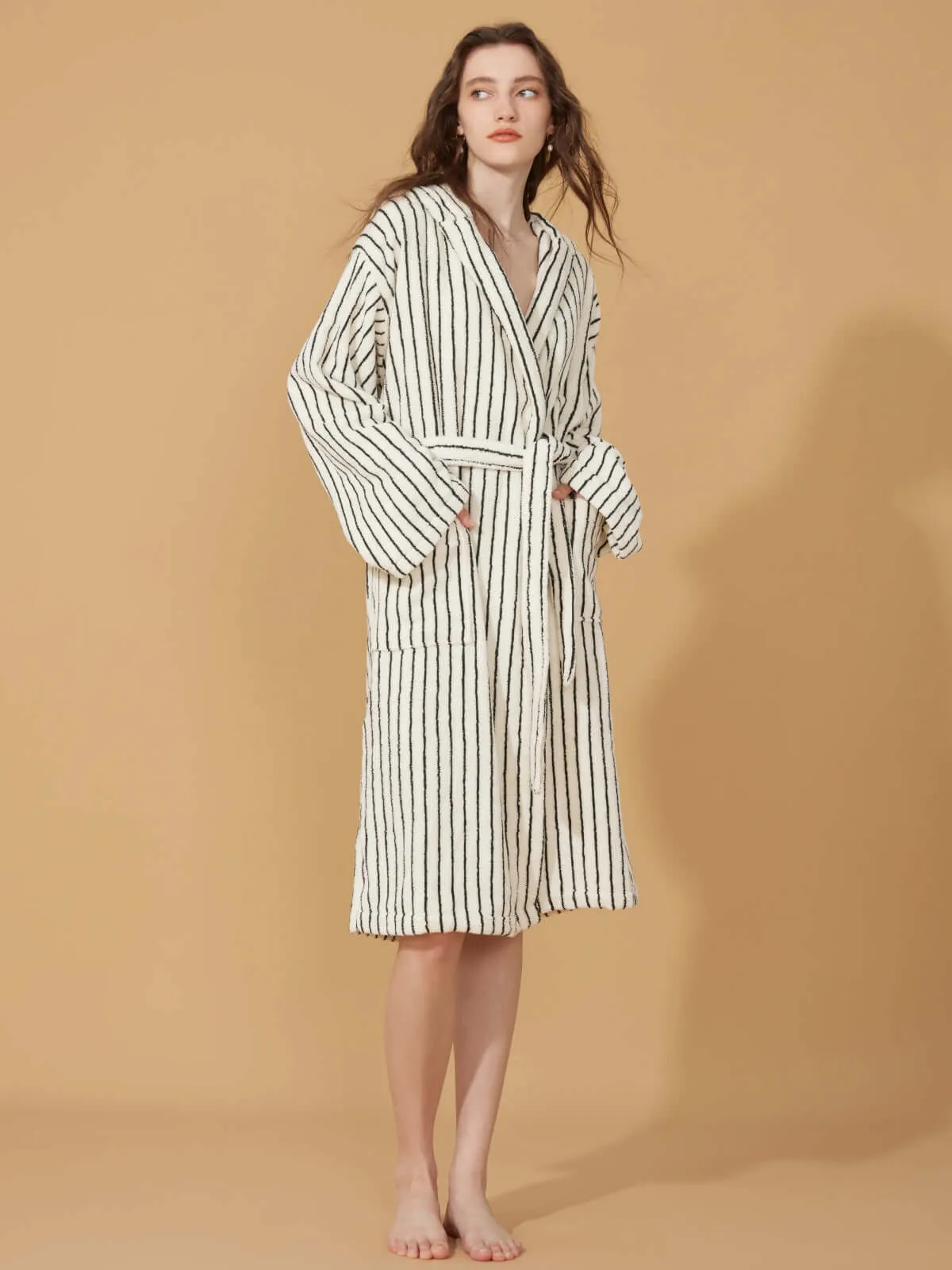 Organic Cotton Striped Bathrobe White