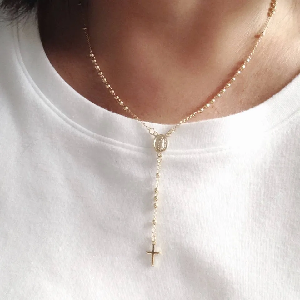 Our Lady of Guadalupe Cross Rosary Necklace 18K Gold Plated