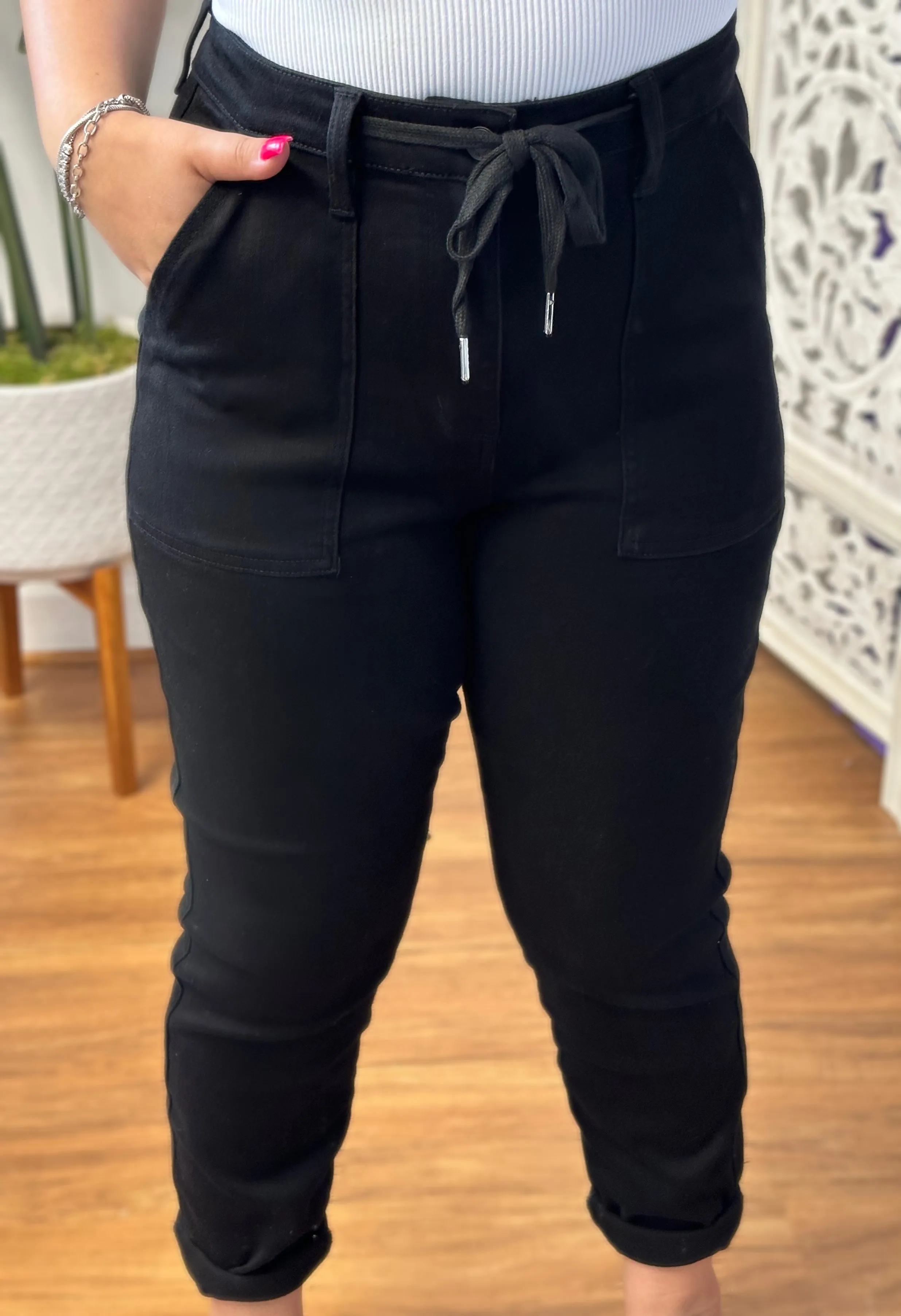 #P791 Jane Jet Black Double Roll Cuff Jogger