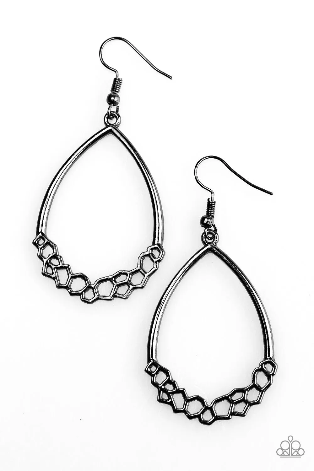 Paparazzi Geo Go-Getter Black Earrings