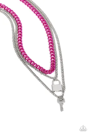 Paparazzi Locked Labor Pink Necklace & Earring Set