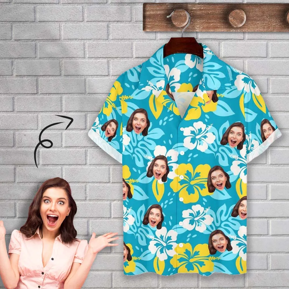 Personalized Cuban Collar Shirt with Face Flowers Create Your Own Hawaiian Shirt for Husband or Boyfriend