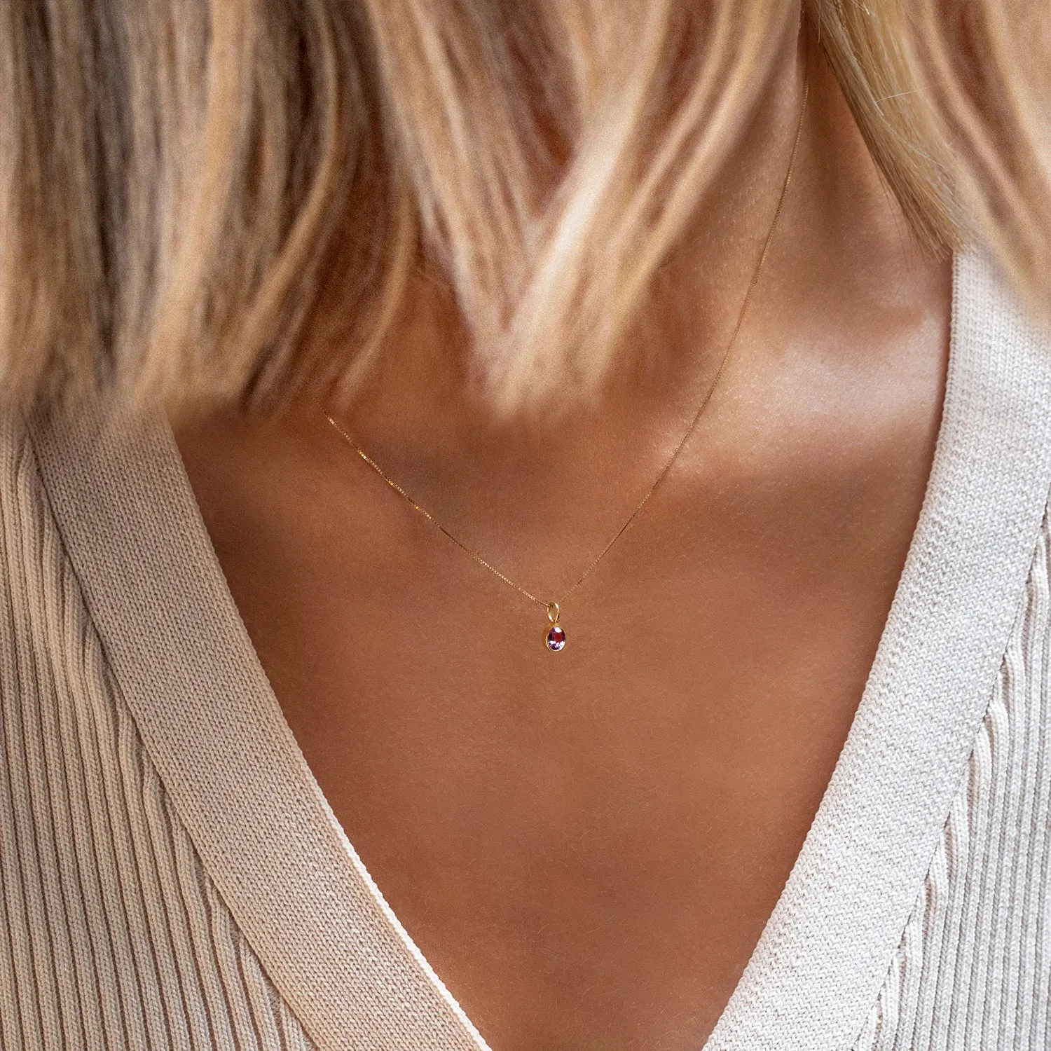 Petite Oval Necklace | 14k Gold & Pink Sapphire