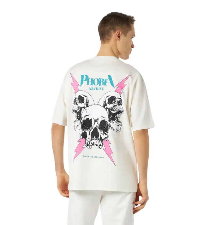 Phobia men's short sleeve t-shirt Screaming Skulls PH00652 white-pink