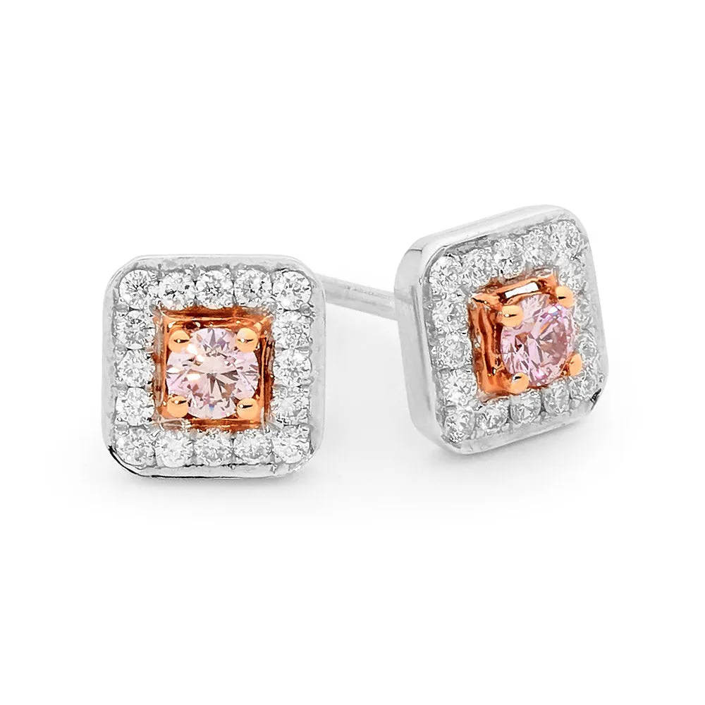 Pink and white diamond stud earrings