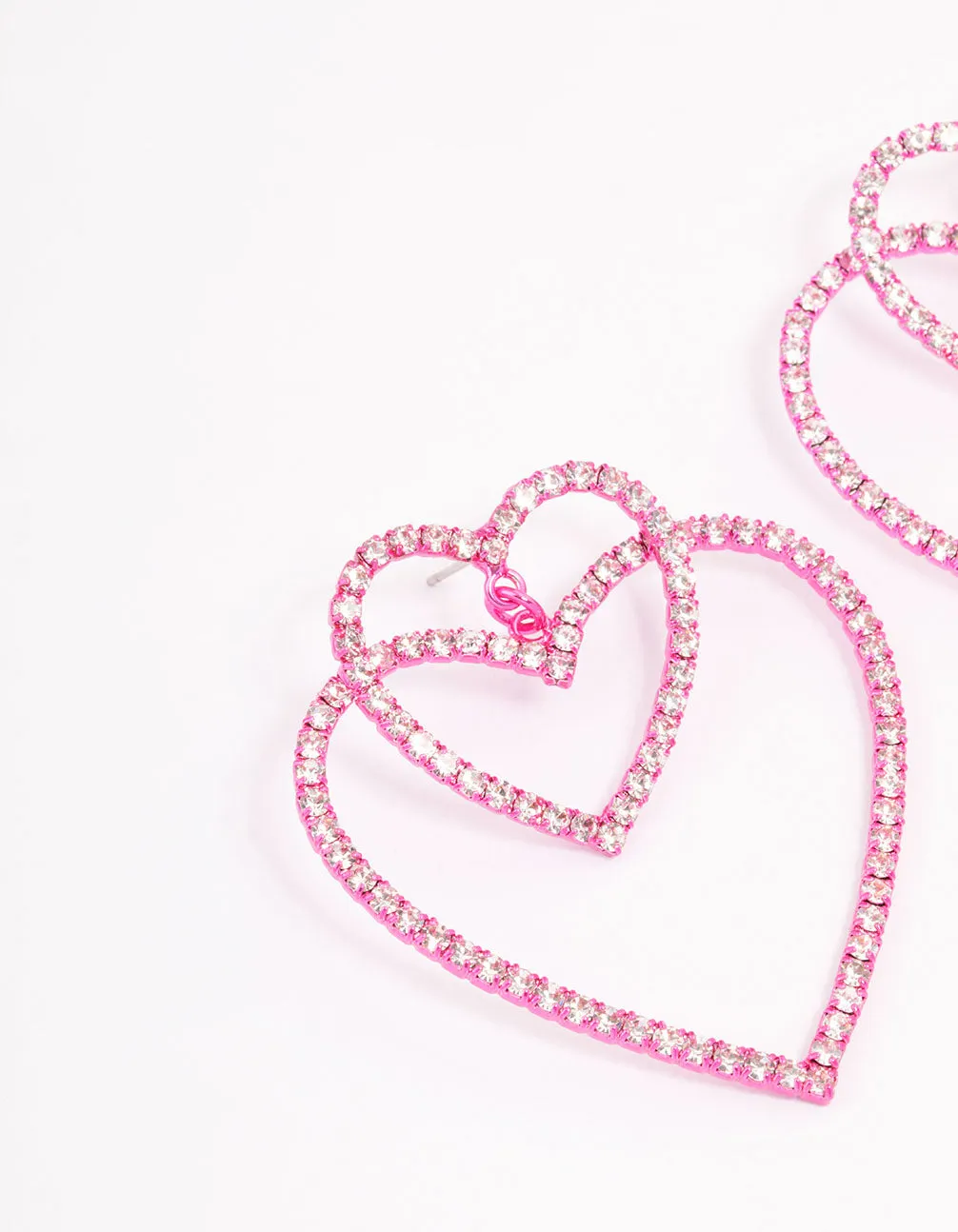 Pink Double Heart Drop Earrings