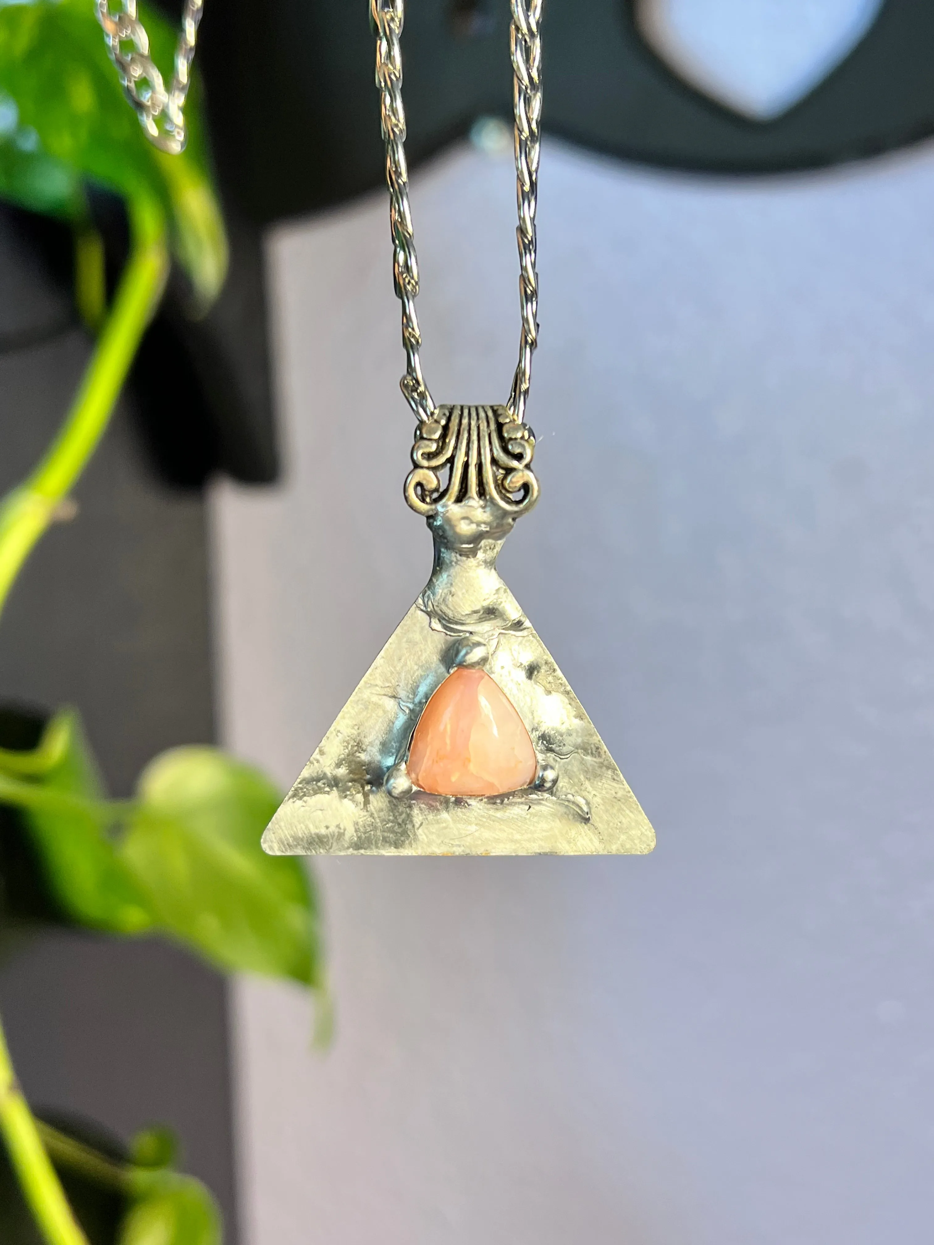 Pink Opal Triangle amulet