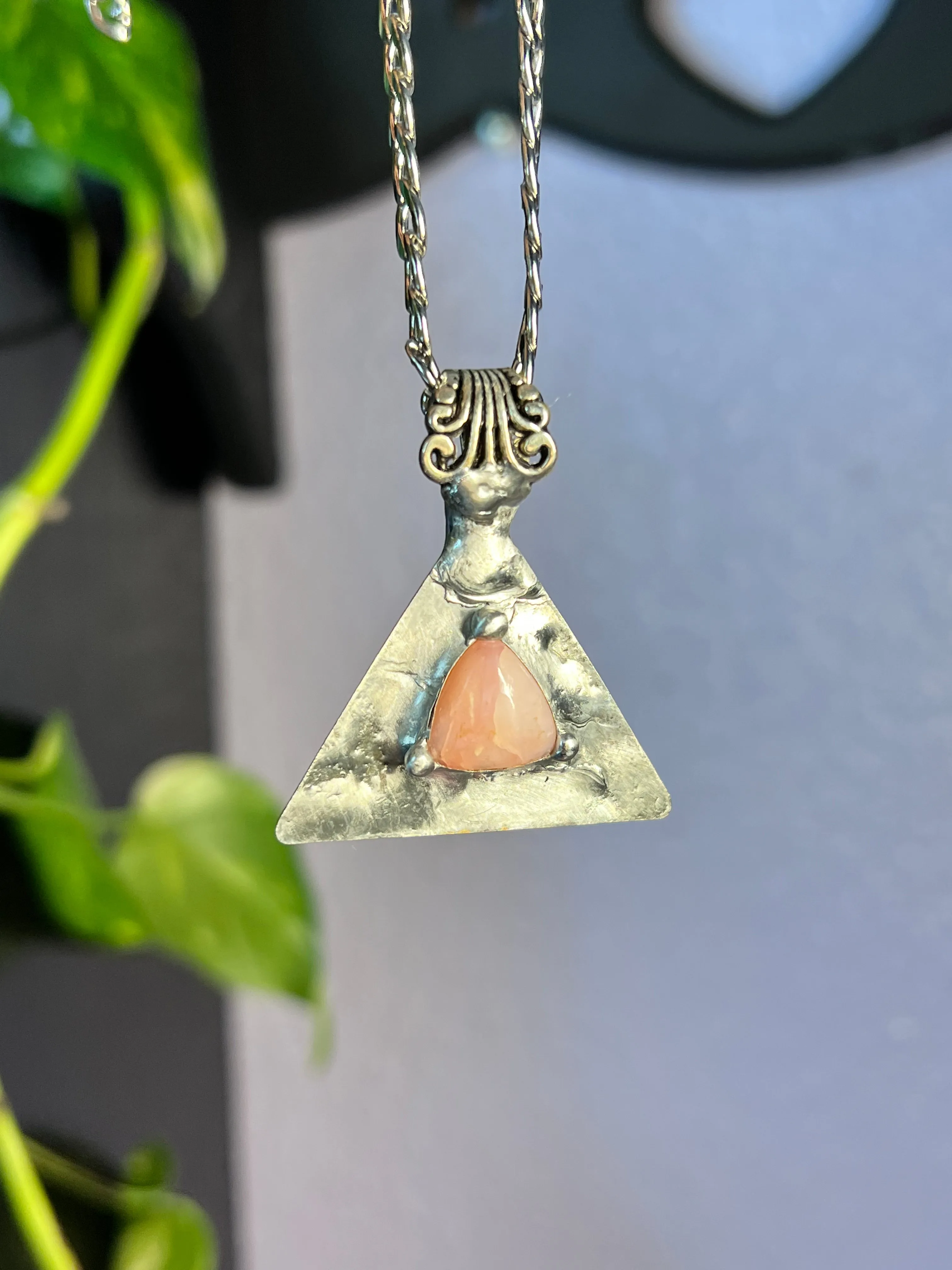 Pink Opal Triangle amulet