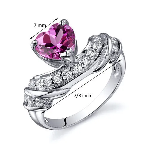 Pink Sapphire Heart Shape Sterling Silver Ring Size 9