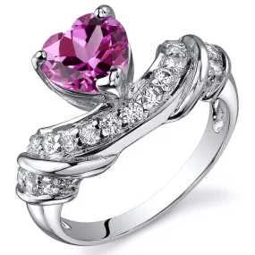 Pink Sapphire Heart Shape Sterling Silver Ring Size 9