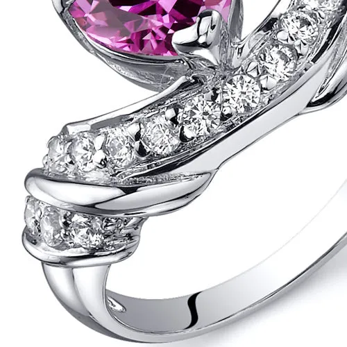 Pink Sapphire Heart Shape Sterling Silver Ring Size 9