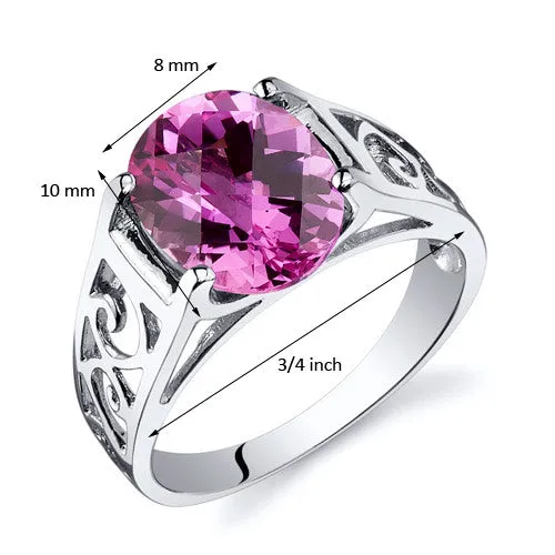 Pink Sapphire Oval Cut Sterling Silver Ring Size 7