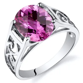 Pink Sapphire Oval Cut Sterling Silver Ring Size 7