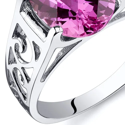 Pink Sapphire Oval Cut Sterling Silver Ring Size 7