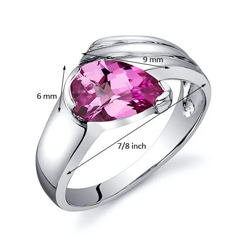 Pink Sapphire Pear Shape Sterling Silver Ring Size 7