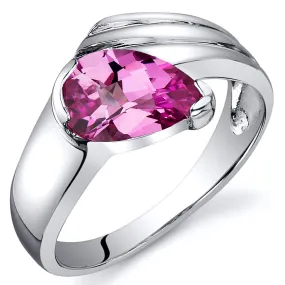 Pink Sapphire Pear Shape Sterling Silver Ring Size 7