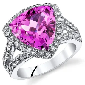 Pink Sapphire Trillion Sterling Silver Ring Size 6