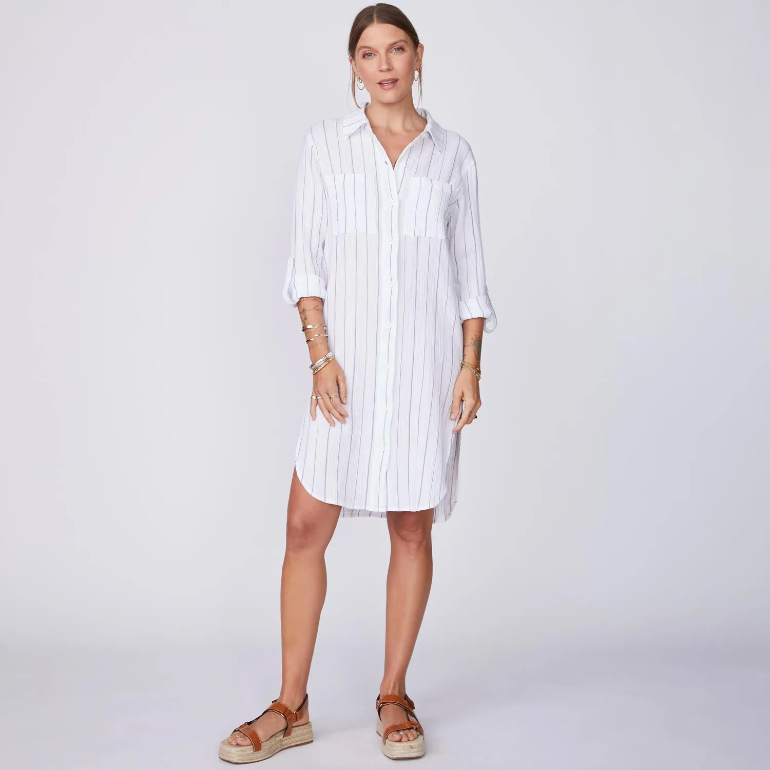 Pinstripe Gauze Shirt Dress