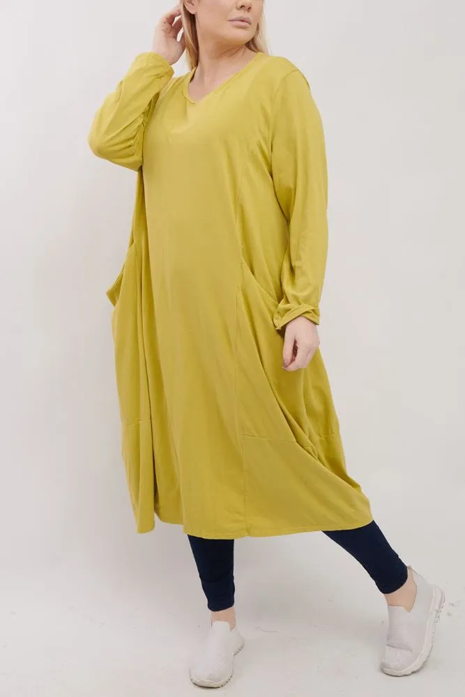 Plain Pockets Cotton Dress