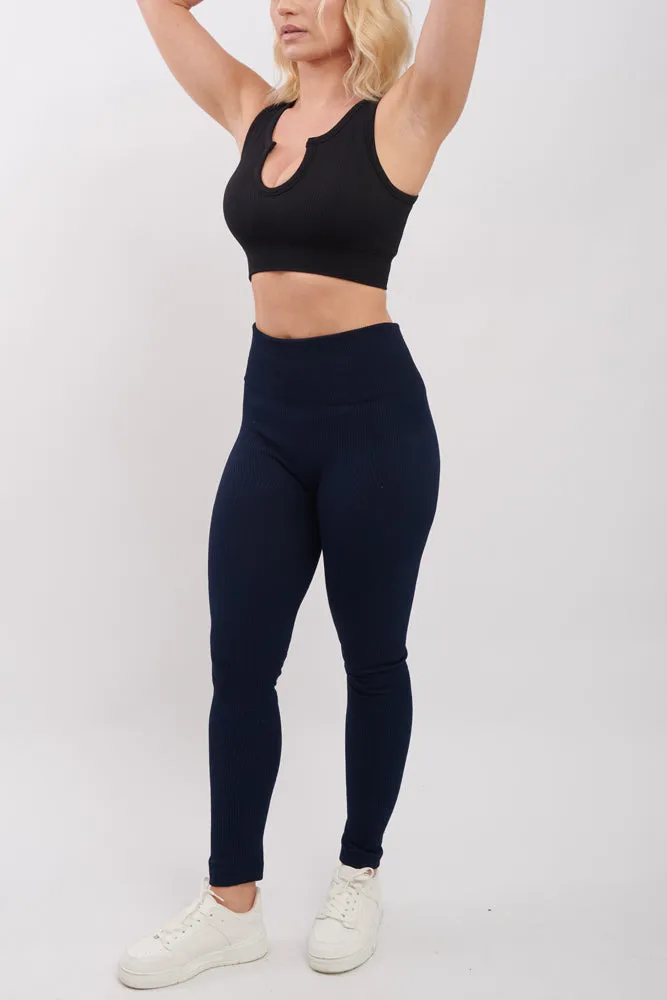 Plain Ribbed Elasticated Waistband Legging