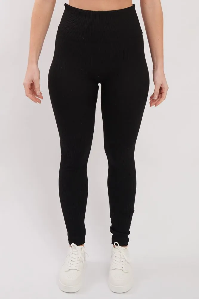 Plain Ribbed Elasticated Waistband Legging