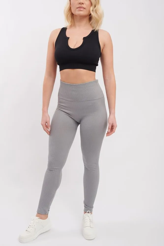 Plain Ribbed Elasticated Waistband Legging