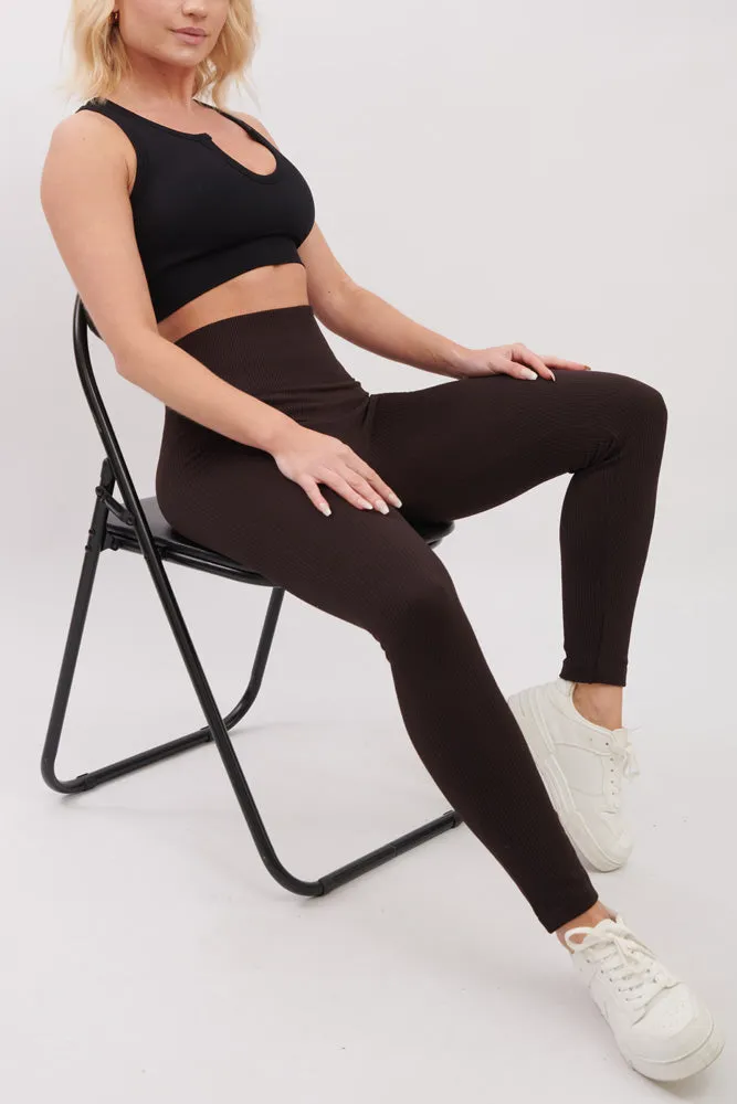 Plain Ribbed Elasticated Waistband Legging