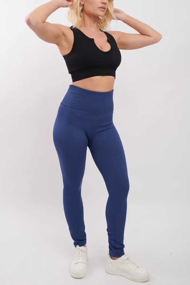 Plain Ribbed Elasticated Waistband Legging