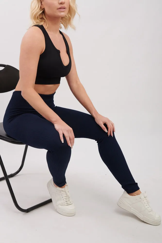 Plain Ribbed Elasticated Waistband Legging