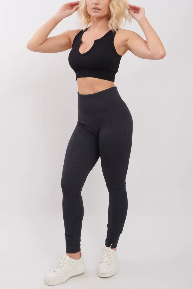 Plain Ribbed Elasticated Waistband Legging