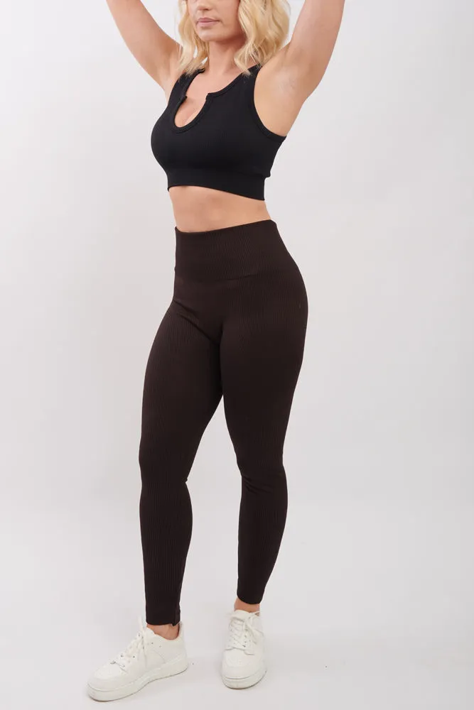 Plain Ribbed Elasticated Waistband Legging