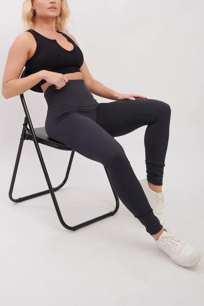 Plain Ribbed Elasticated Waistband Legging