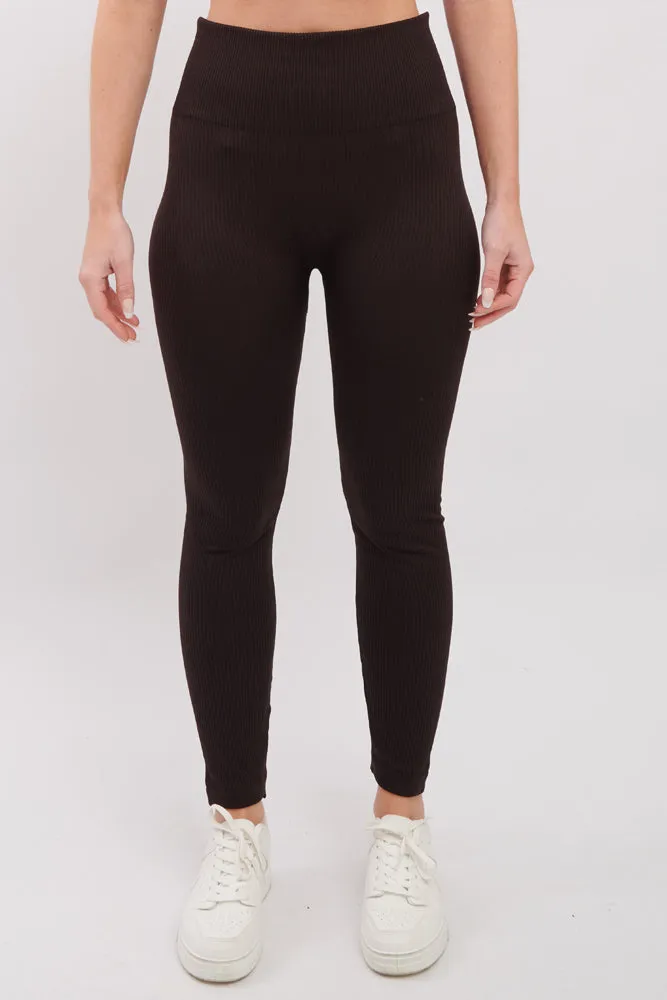 Plain Ribbed Elasticated Waistband Legging