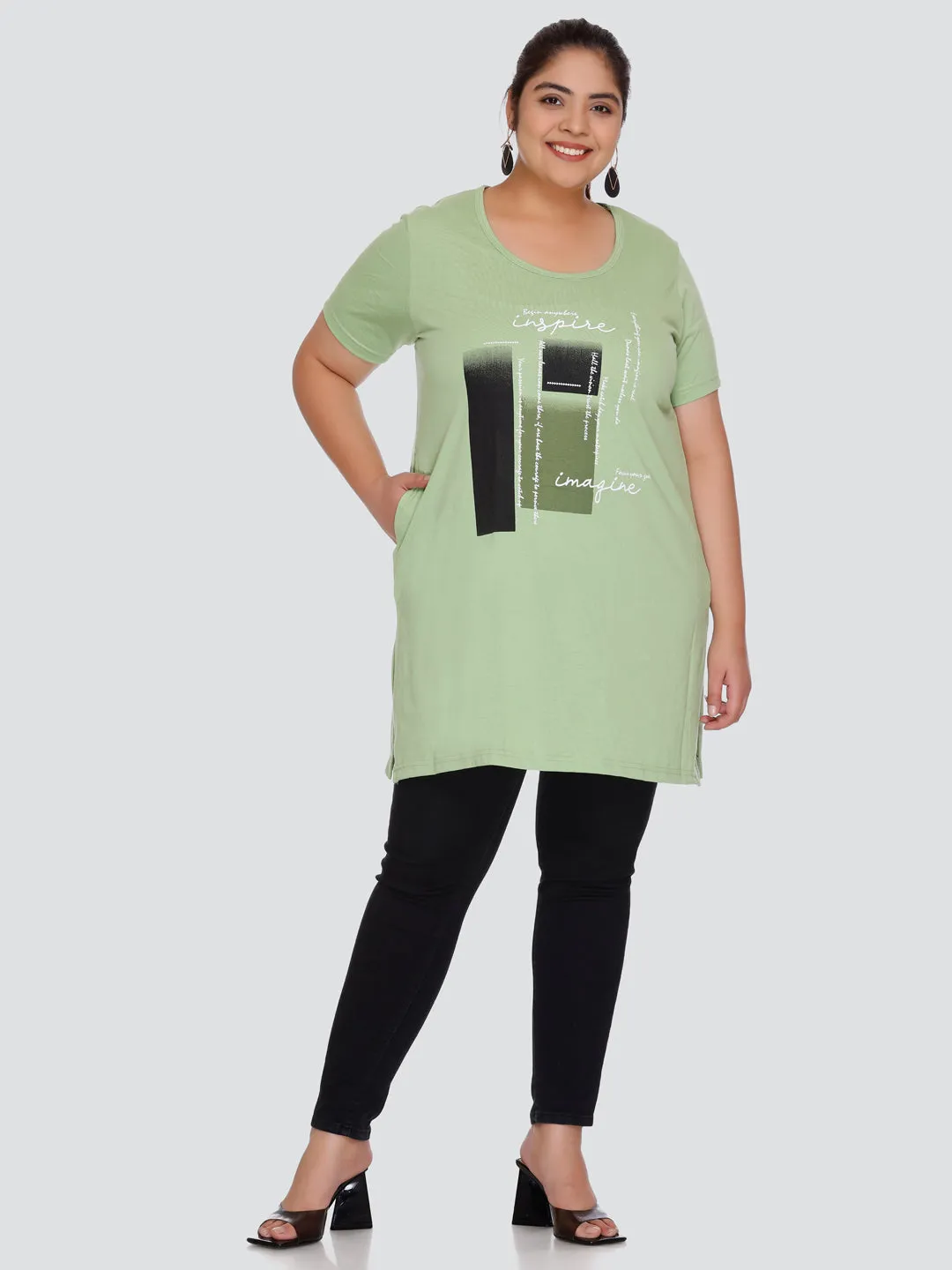 Plus Size Long T-shirts For Women - Half Sleeve - Pack of 3 (Denim Blue/Pink/Green)