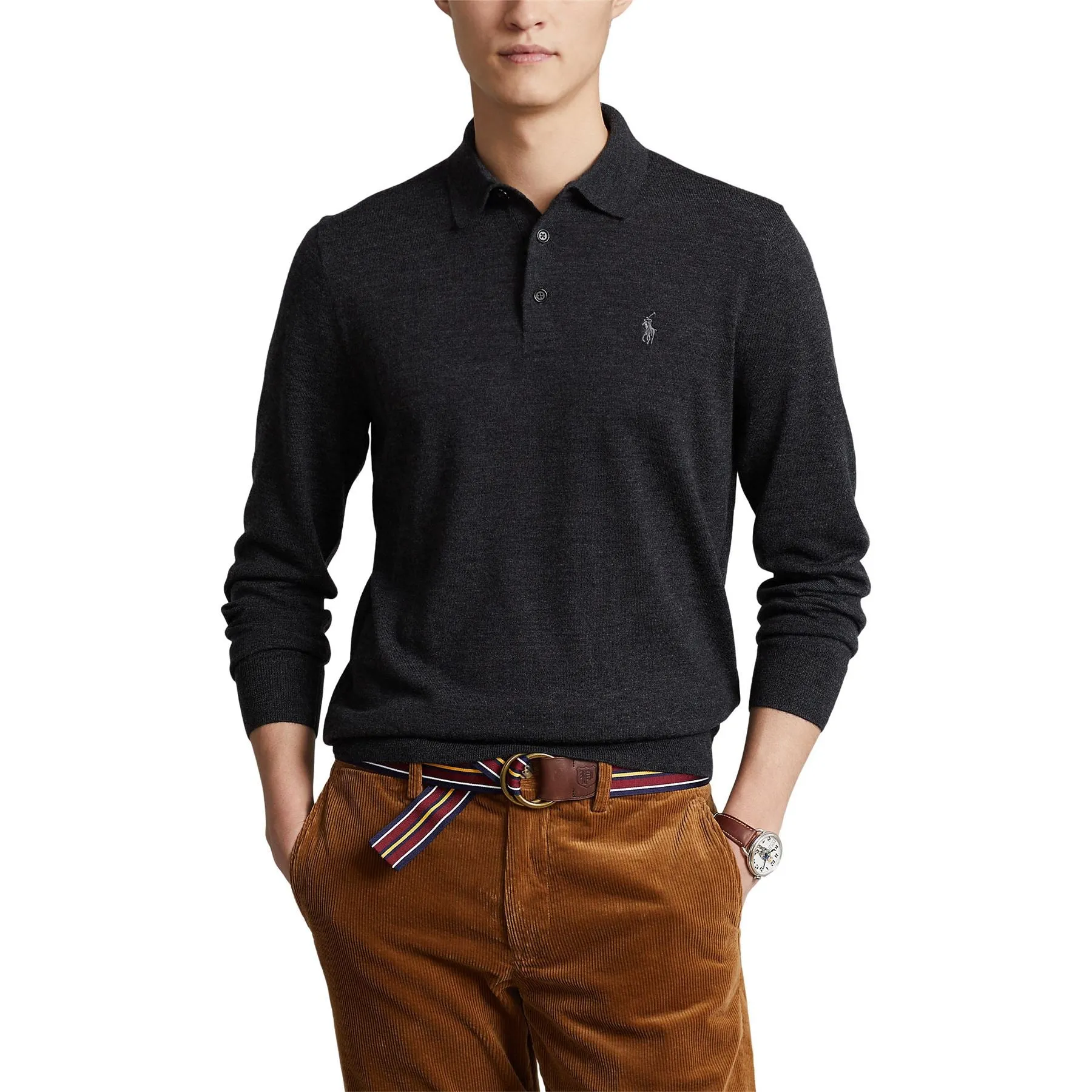 Polo Golf Wool Polo Collar Sweater Dark Granite Heather - AW23