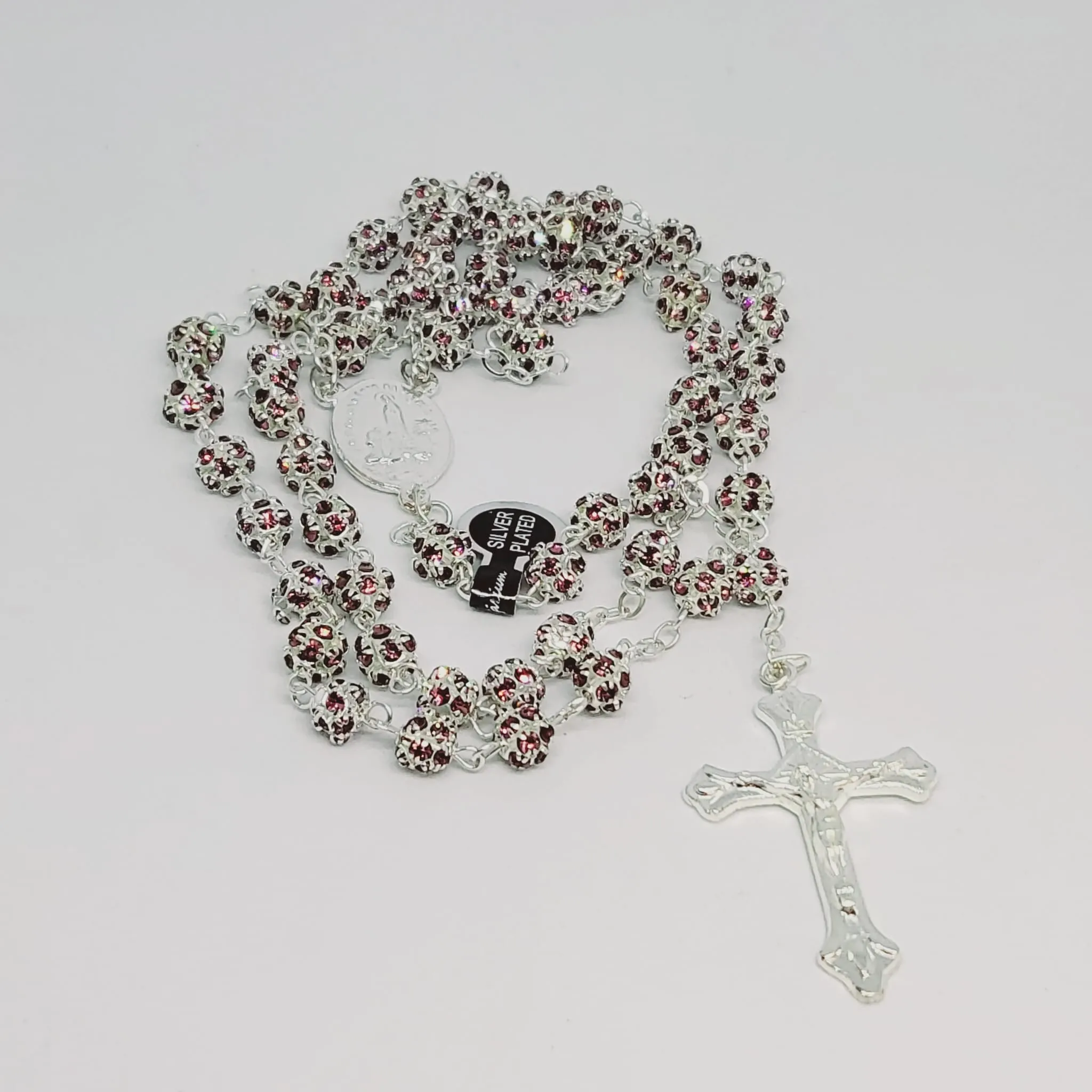 Premium Silver Medal of Fatima Rosary - Pink