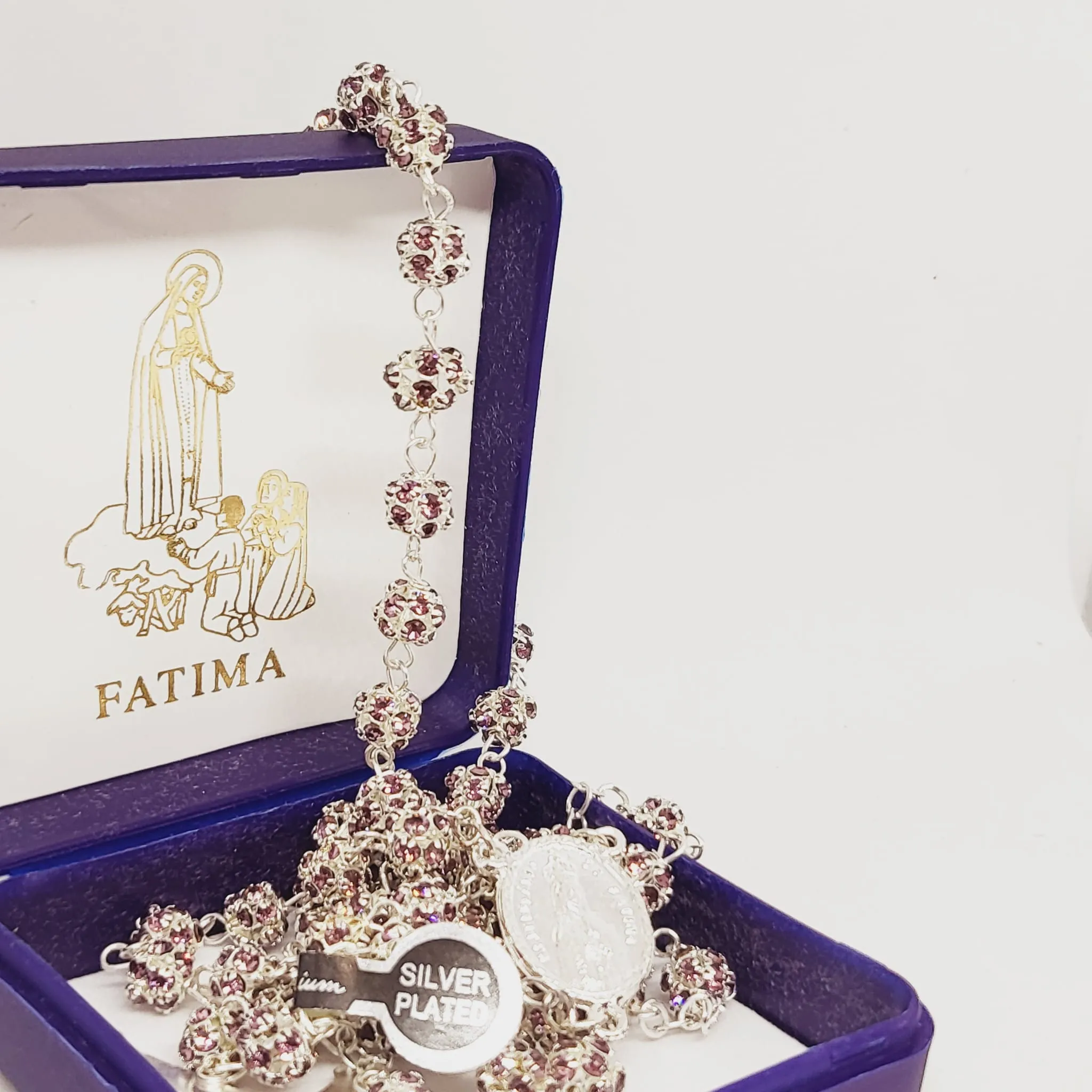 Premium Silver Medal of Fatima Rosary - Pink