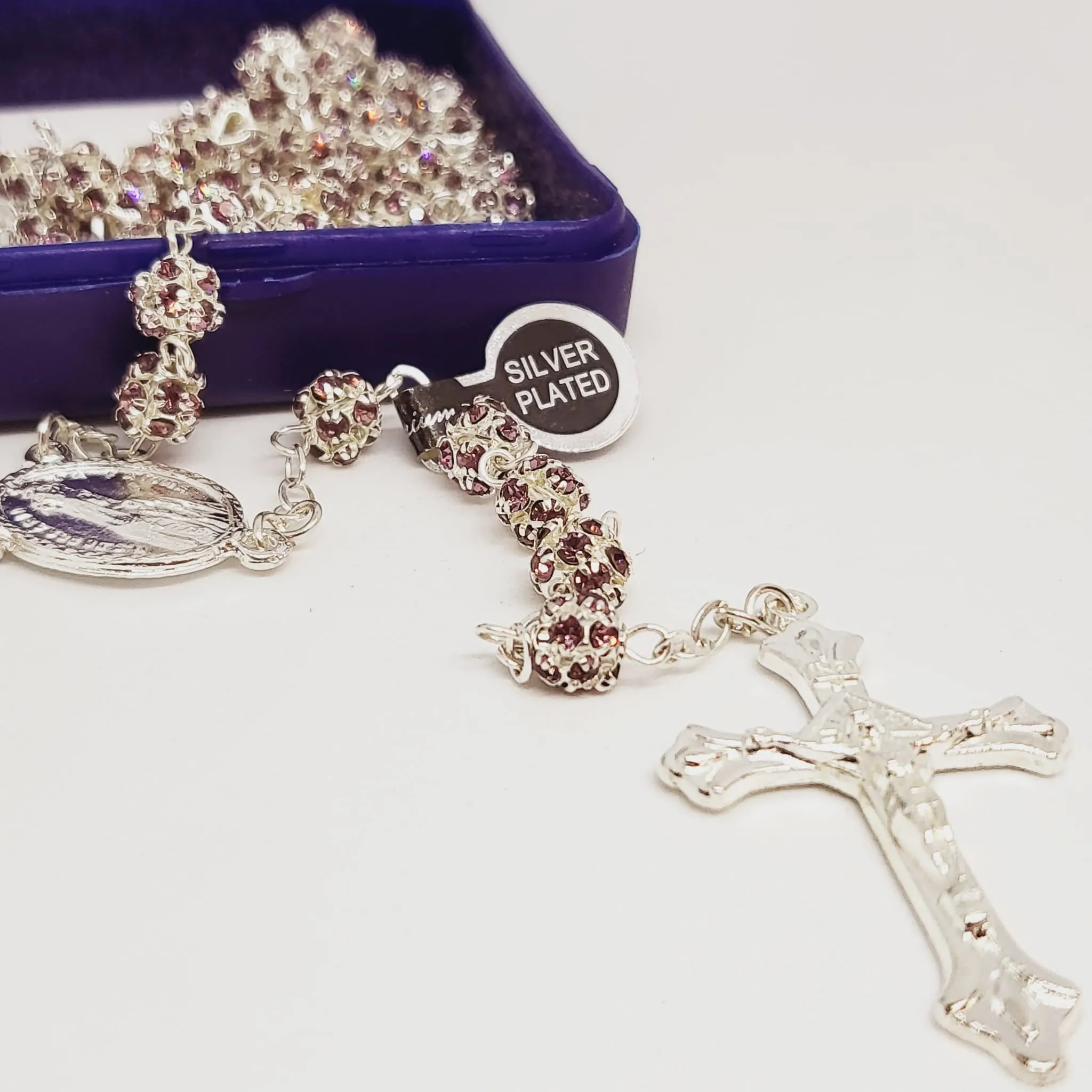 Premium Silver Medal of Fatima Rosary - Pink