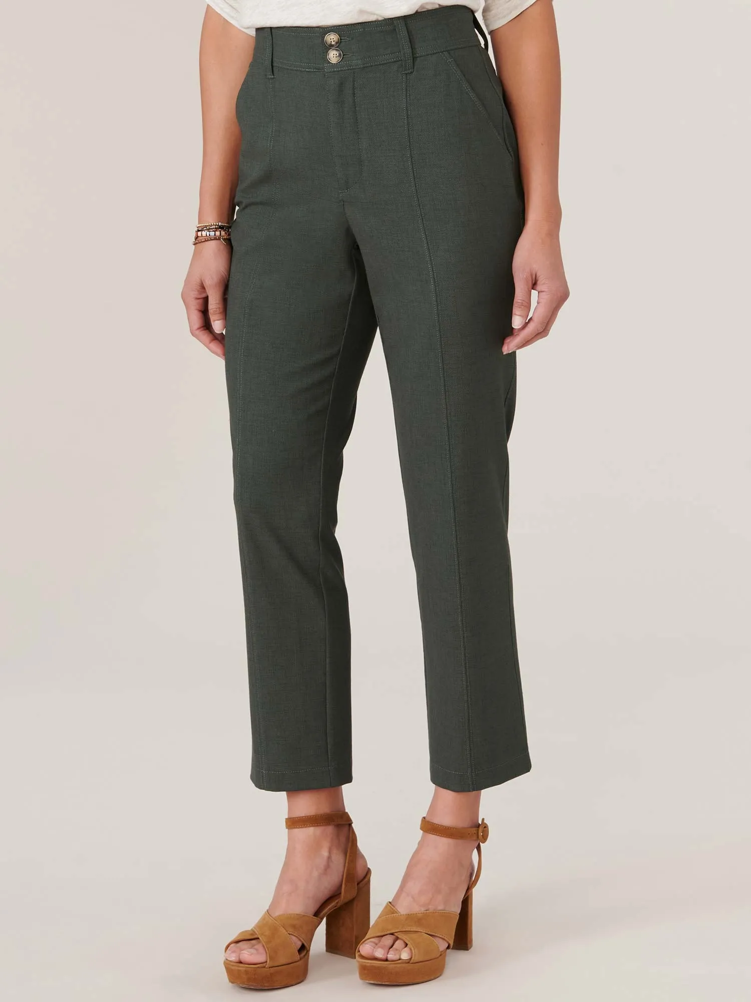 "Ab"solution® Skyrise Front Seam Plus Size Trousers with Double Button