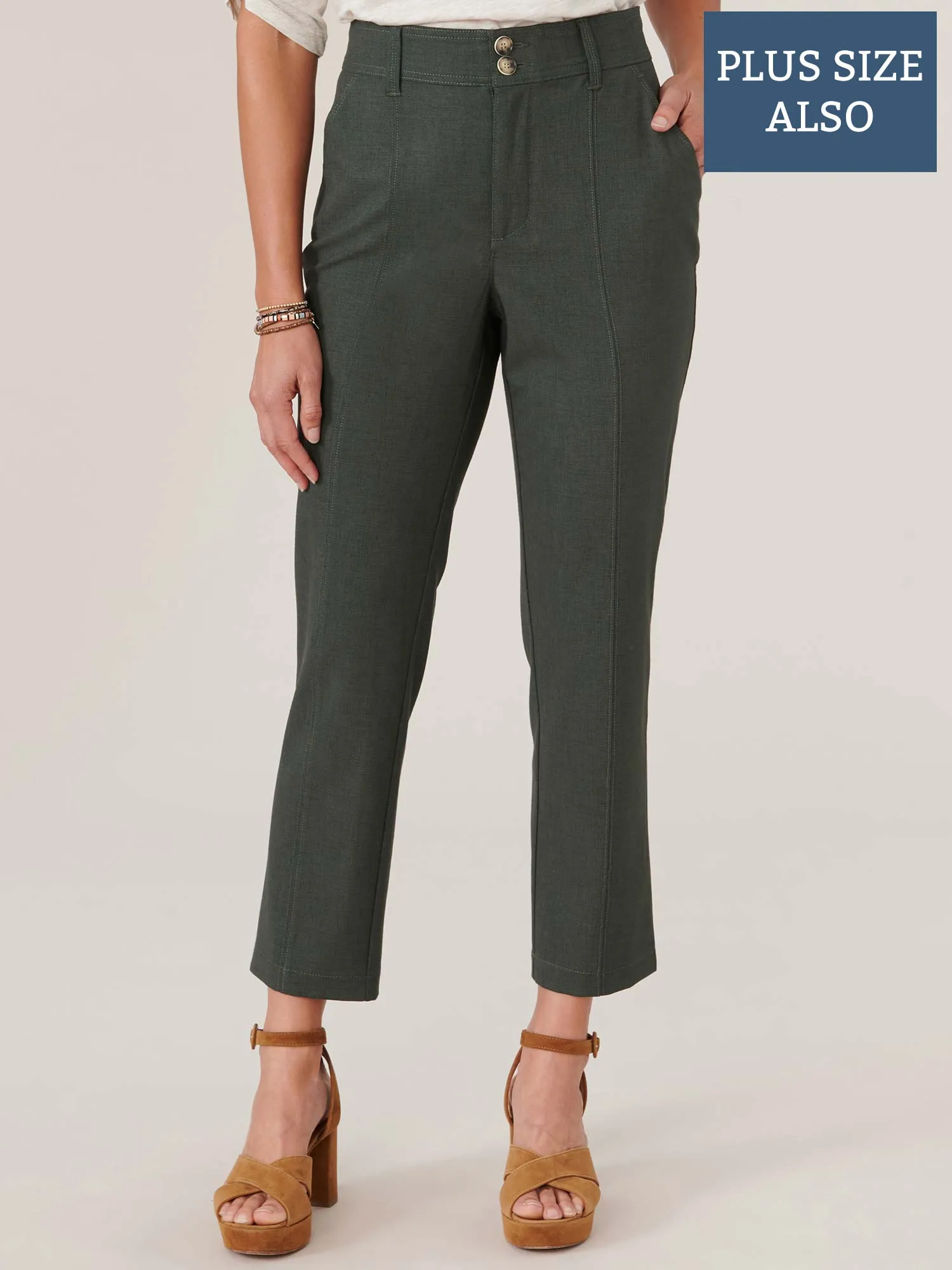 "Ab"solution® Skyrise Front Seam Plus Size Trousers with Double Button