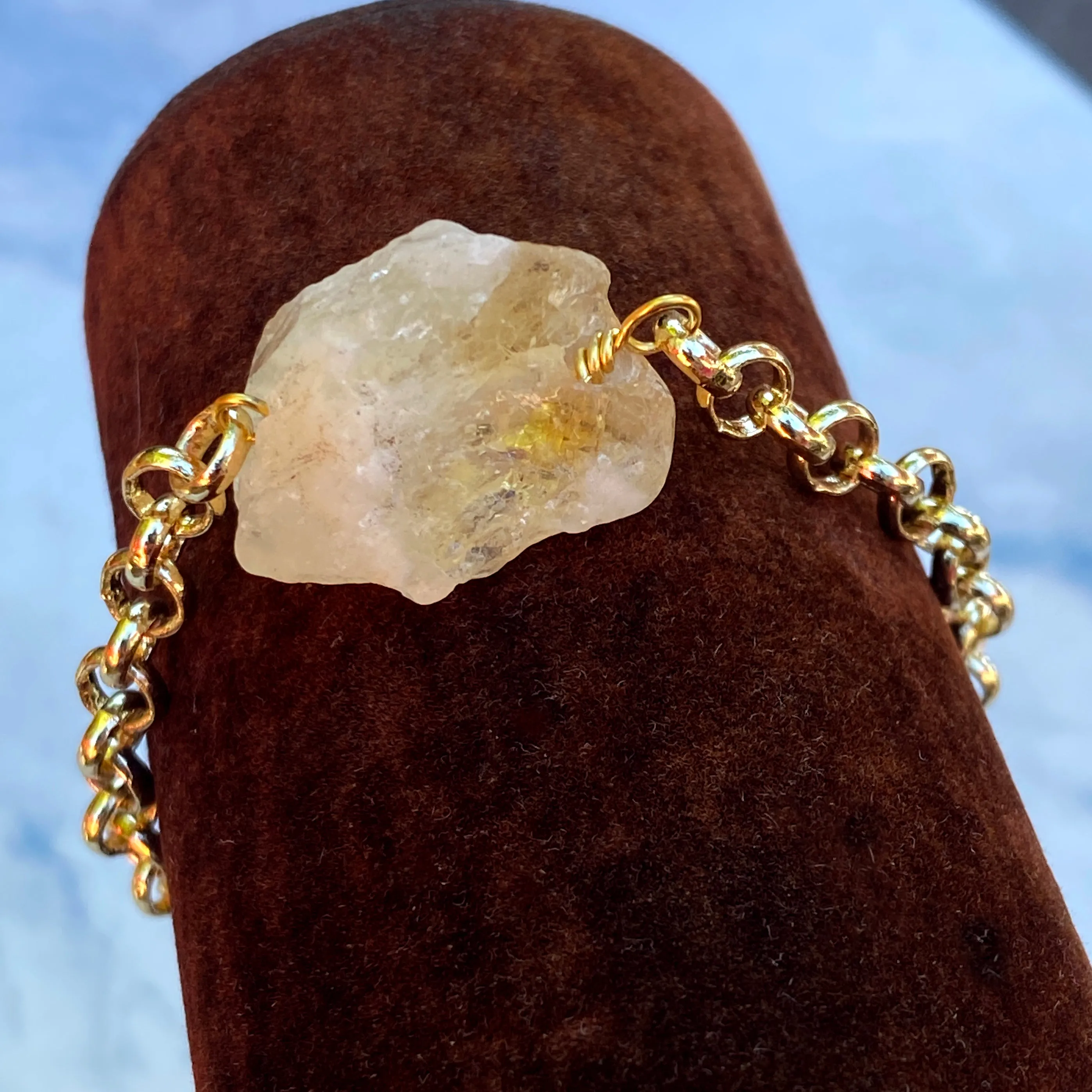 Raw Citrine gemstone and Brass chain clasp Bracelet