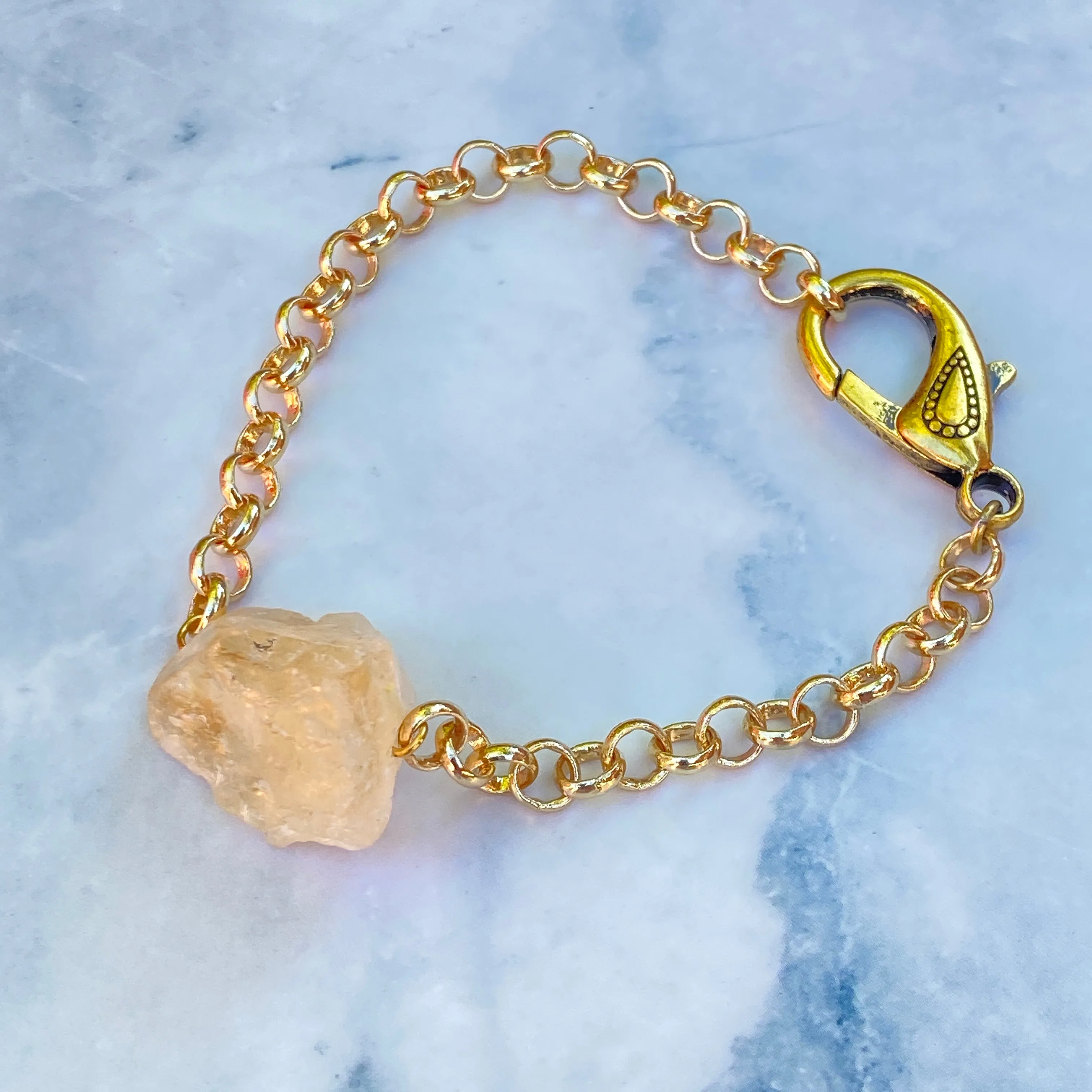 Raw Citrine gemstone and Brass chain clasp Bracelet