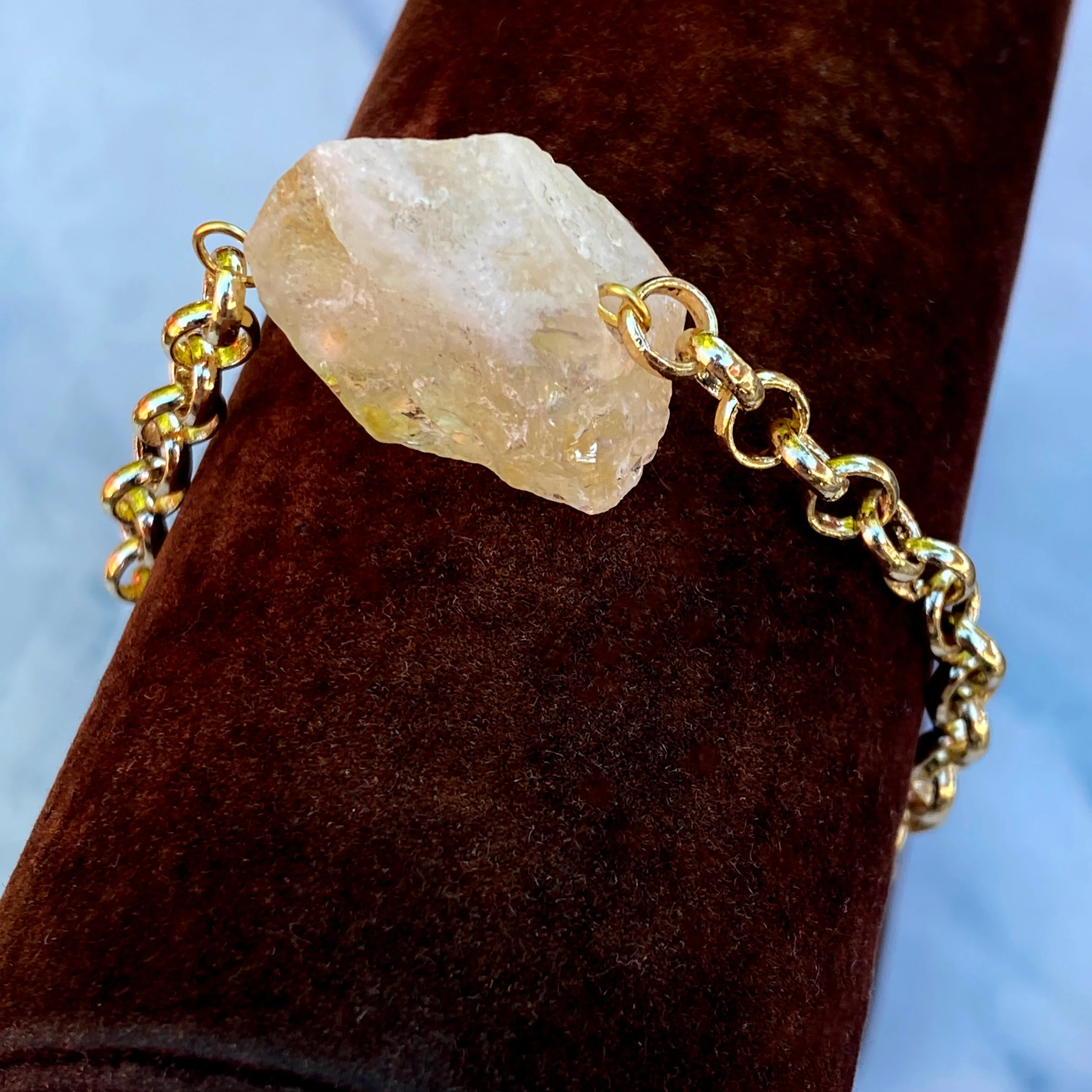 Raw Citrine gemstone and Brass chain clasp Bracelet