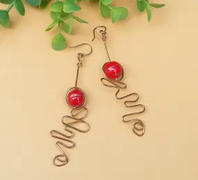 Red Lampwork Copper Swirly Earrings