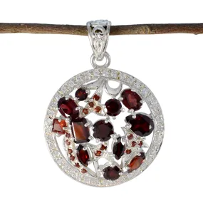 Riyo Beddable Gemstone Multi Faceted Red Garnet 1110 Sterling Silver Pendant Gift For Good Friday